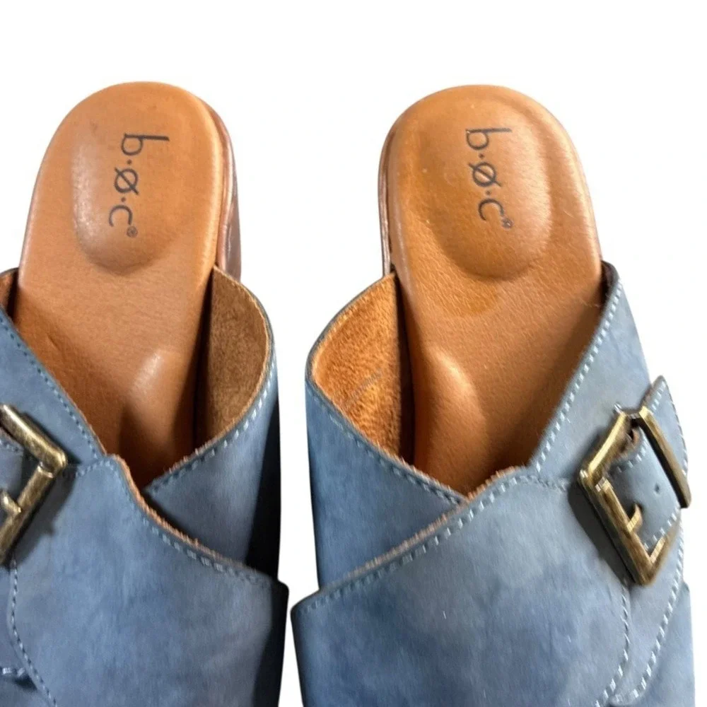 BOC Cross Band Strap Sandals Blue Suede Faux Leather Wedge Heel‎ Women's Sz.9M - Picture 9 of 14